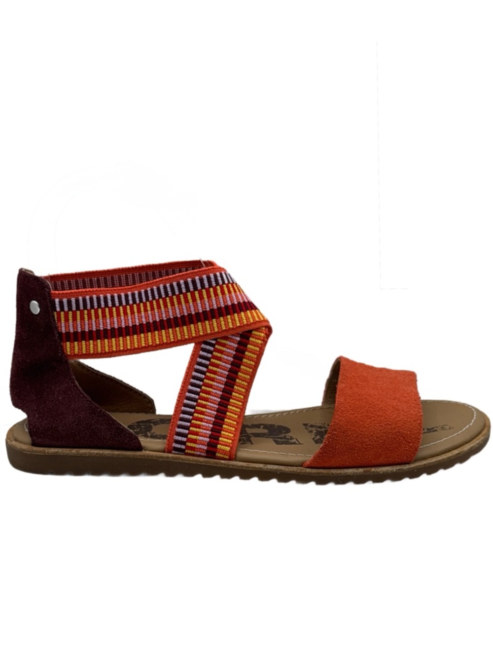 Sorel Ella Women's Sandals Orange Suede Elastic Strap Boho Comfort Flat Size 7
